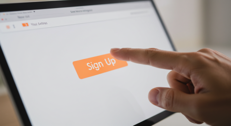 someone clicking on sign up button someone clicking on sign up button